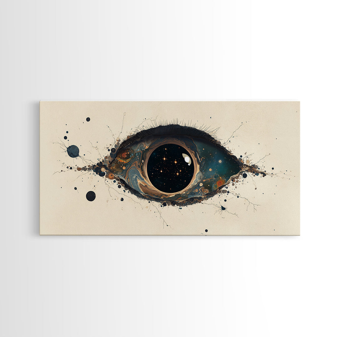 Cosmic Eye Canvas Print, Teal Gold Abstract Painting, Dreamy Wall Art, Modern Mystical Decor For Bedroom Or Office Statement Piece