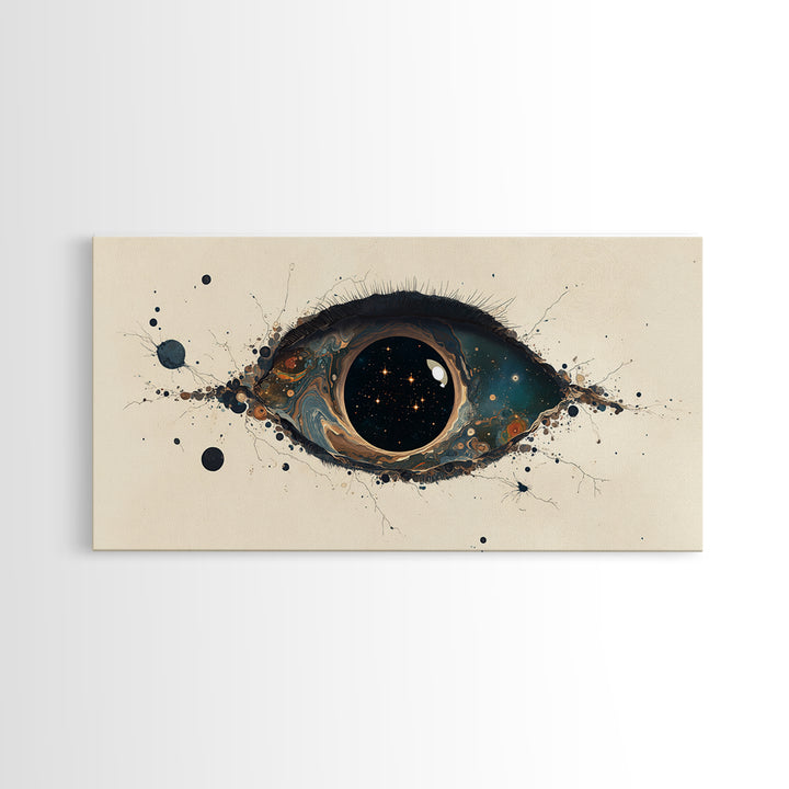 Cosmic Eye Canvas Print, Teal Gold Abstract Painting, Dreamy Wall Art, Modern Mystical Decor For Bedroom Or Office Statement Piece