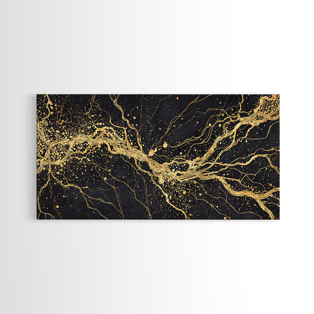 Gold Energy Flow Canvas Print, Black And Gold Abstract Painting, Luxury Wall Art, Modern Textured Statement Decor For Living Room