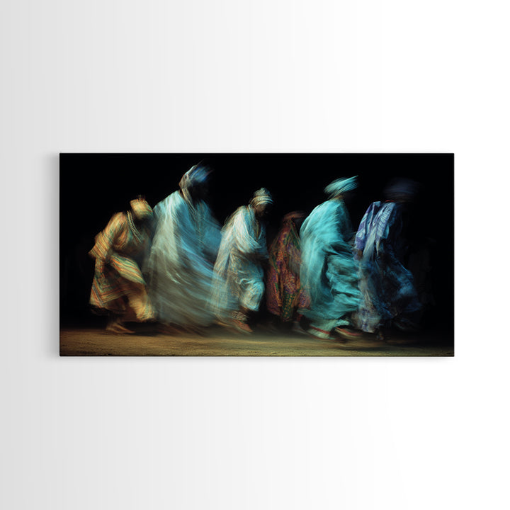 Blue Robed African Procession Wall Art, Abstract Dance Movement, Afrocentric Cultural Decor, Ethnic Canvas Print For Home