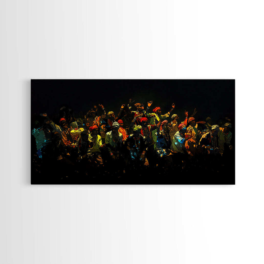 Joyful African Celebration Crowd Canvas Print, Black Culture Wall Art, Vibrant Festival Decor, Afrocentric Dance Painting
