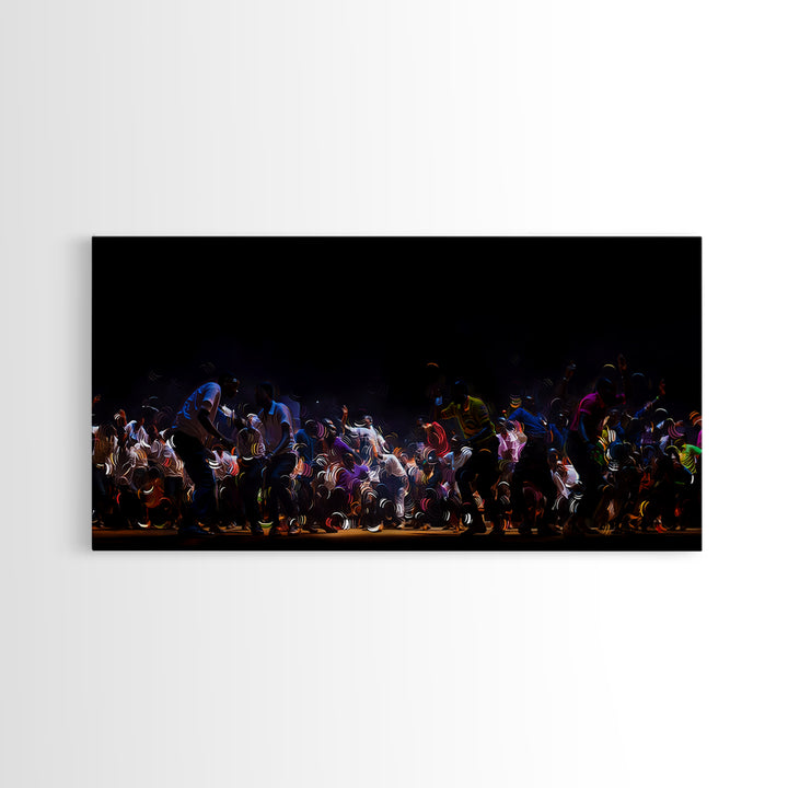 Night Festival African Dance Troupe Canvas Print, Dramatic Black Wall Art, Cultural Celebration Decor, Afrocentric Artwork