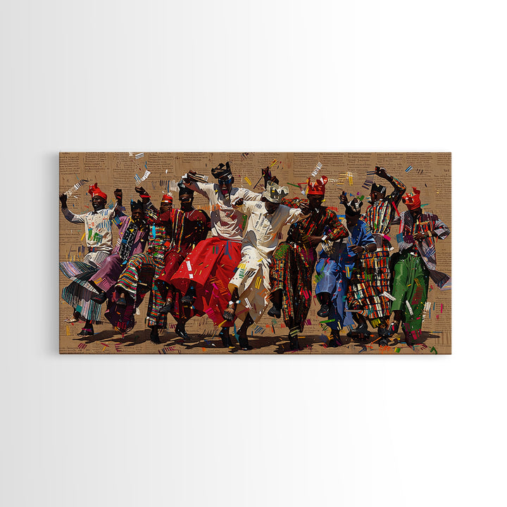 Traditional African Dance Ceremony Wall Art, Colorful Tribal Festival Print, Afrocentric Culture Decor, Patterned Costume Canvas