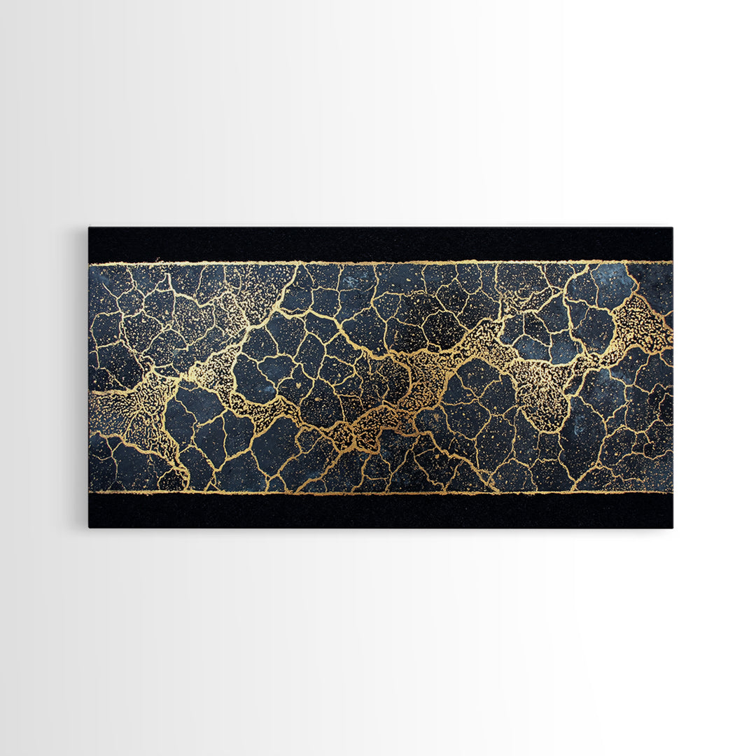 Black And Gold Crackle Abstract Wall Art, Luxury Geometric Texture Print, Modern African Inspired Decor For Elegant Homes