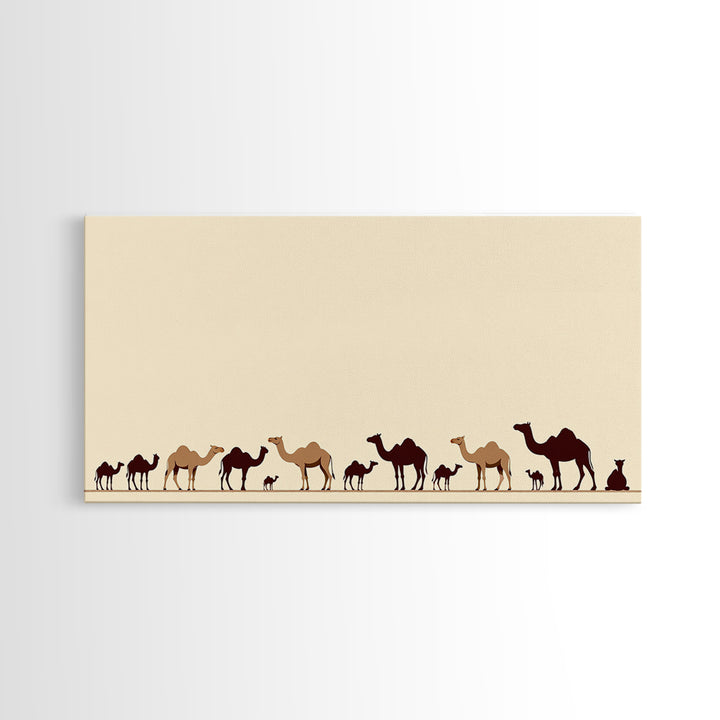 Minimalist Camel Caravan Silhouettes, African Safari Art Canvas Print, Desert Wall Art, Neutral Boho Living Room Decor Gift