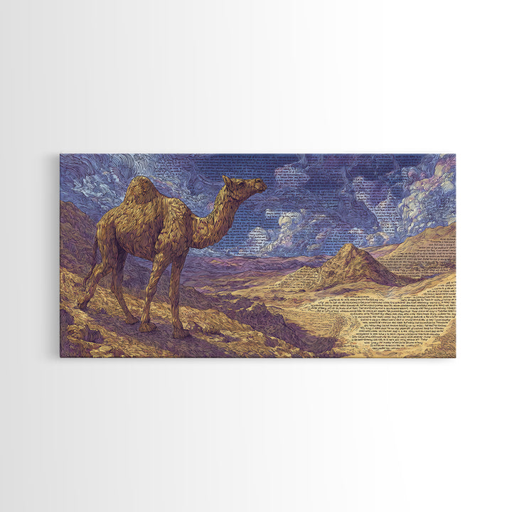 Painterly Camel In Purple Desert Landscape, African Safari Art Framed Canvas Print, Serengeti Wall Art, Travel Decor Gift