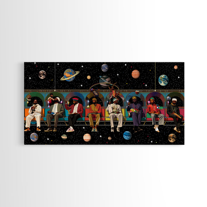 Black Travelers On Cosmic Subway Framed Canvas Print, Afrofuturism Decor, African American Art, Space Wall Decor Gift For Him