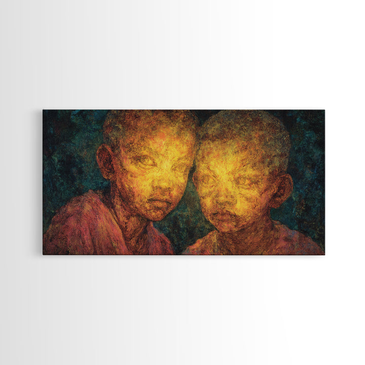 Glowing Portrait Of Two African Children Wall Art, Black People Art, Cultural Art Print, Emotional Contemporary Canvas Decor