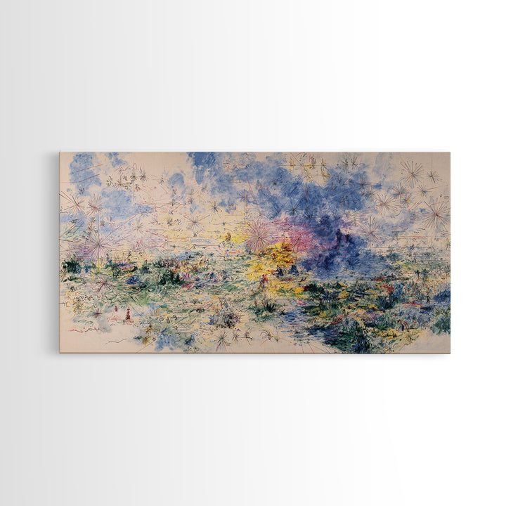 Dreamy Blue Wildflower Meadow Wall Art, Nature Scene Art, Soft Abstract Landscape, Feminine Wall Decor, Large Decor Art Gift