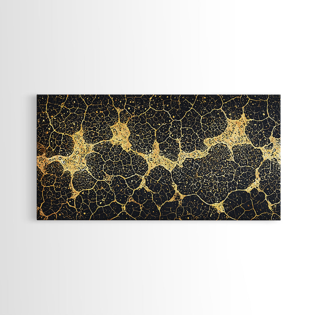 Black And Gold Organic Cell Pattern Canvas Print, Abstract Art, Luxury Canvas Art, Geometric Wall Art, Elegant Home Decor