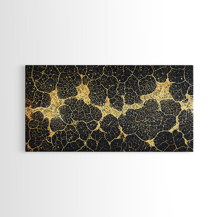 Black And Gold Organic Cell Pattern Canvas Print, Abstract Art, Luxury Canvas Art, Geometric Wall Art, Elegant Home Decor