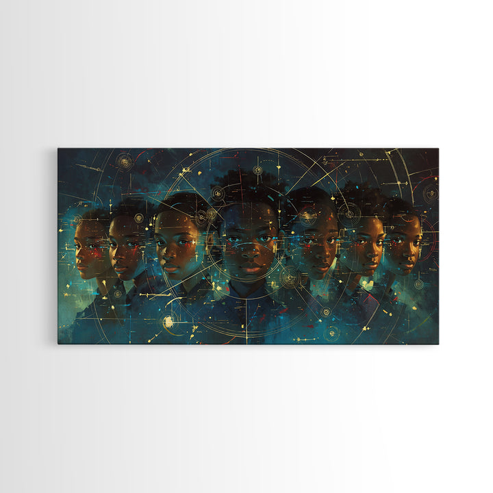 Six Young African Visionaries In Futuristic City Wall Art, Black Boy Art, Afrocentric Art, Modern Portrait Art, Office Decor
