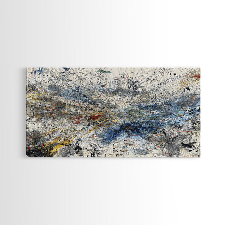 Abstract Blue White Landscape Wall Art, Textured Modern African Inspired Painting, Large Office Decor, Contemporary Print