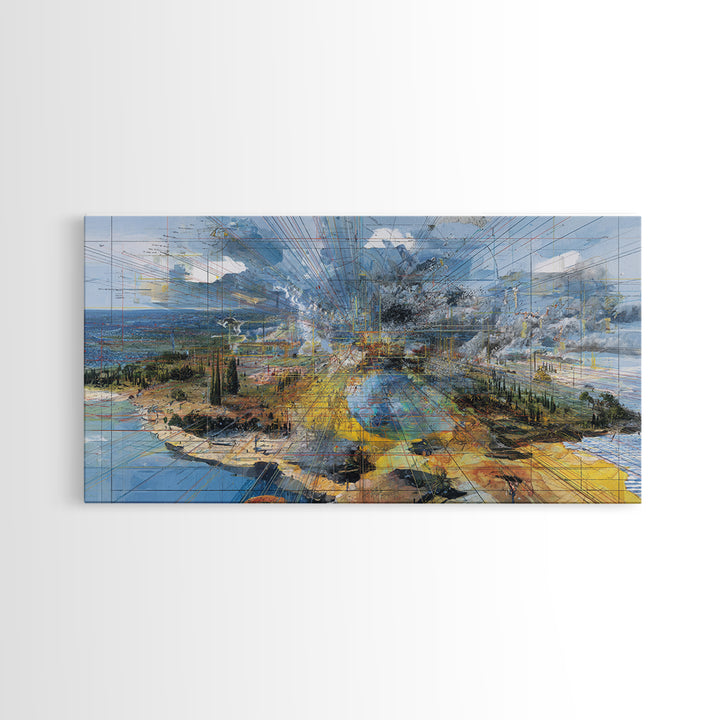 Abstract Coastal African Cityscape Wall Art, Modern Landscape Canvas Decor, Blue Ocean Skyline, Luxury Office Home Decor Gift