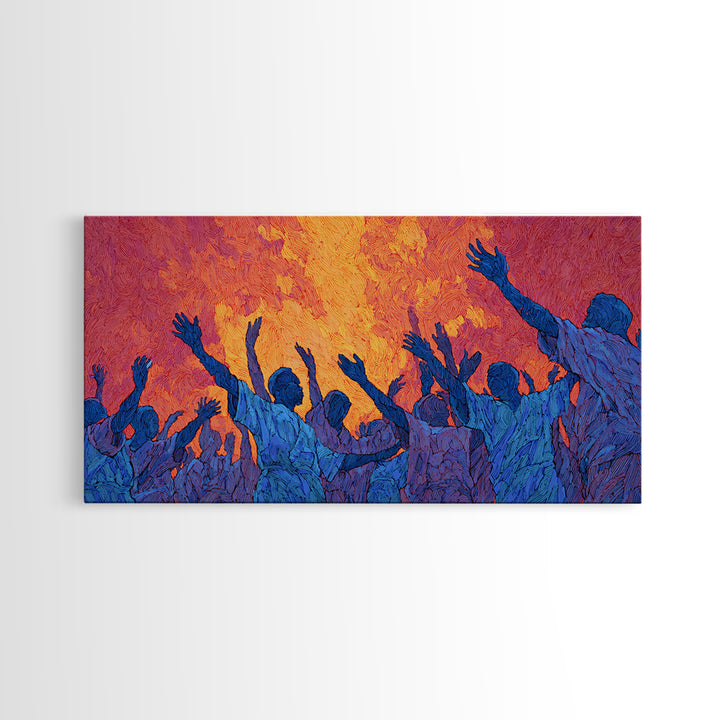 Blue Celebration Crowd Wall Art, African Festival Dance, Abstract African Art, Spiritual Wall Decor, Vibrant Canvas Print