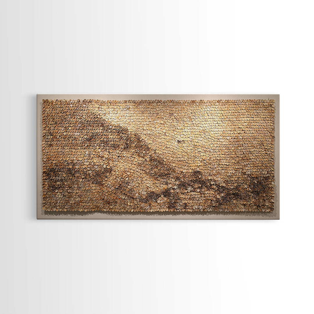 Cowrie Shell Mountain Wall Art, Textured African Landscape, Neutral Earth Tone Decor, Unique Home Decor, Boho Modern Canvas Print