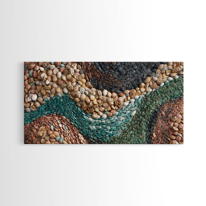Teal Earth Shell Landscape Wall Art, Textured African Abstract, Boho Wall Decor, Nature Inspired Home Decor Framed Canvas Print