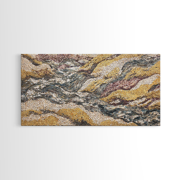 Ochre Gray Textured Waves Wall Art, Abstract African Landscape, Earth Tone Decor, Large Statement Neutral Modern Canvas Print