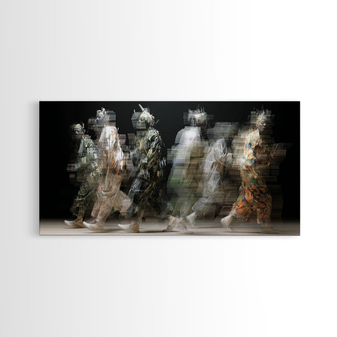 Ethereal African Masquerade Dancers Canvas Print, Abstract Tribal Art, Cultural Wall Decor, Modern Afrocentric Wall Art Decor