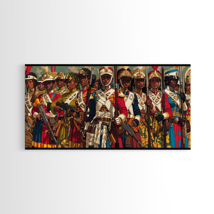 Regal African Women Warriors In Uniform Wall Art, African Women Art, Royal Tribal Decor, Black Female Canvas Print For Home Decor