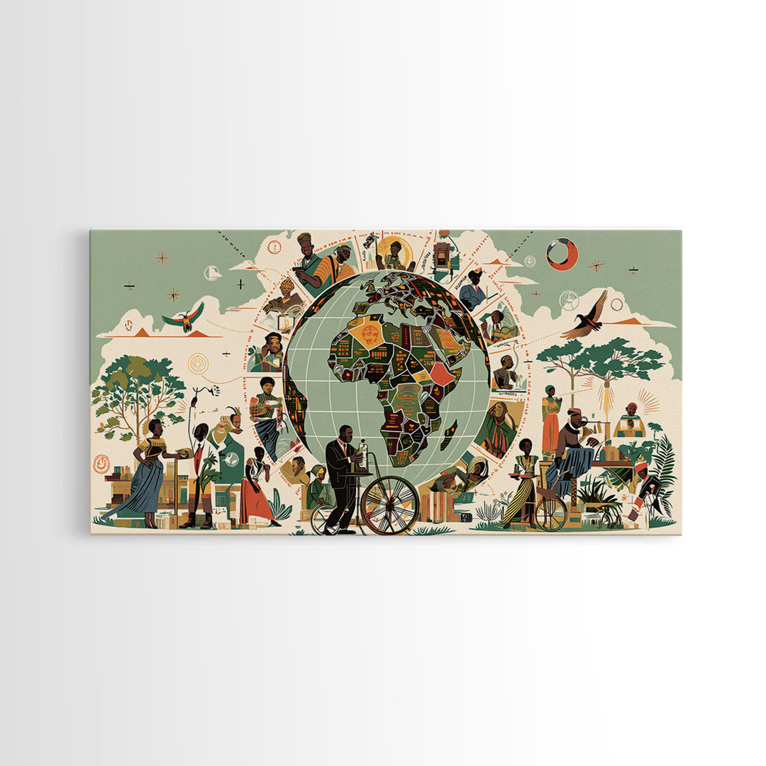 Illustrated Africa Globe Community Wall Art, African Culture Art, Motherland Map Decor, Afrocentric Home Decor Gift For Her
