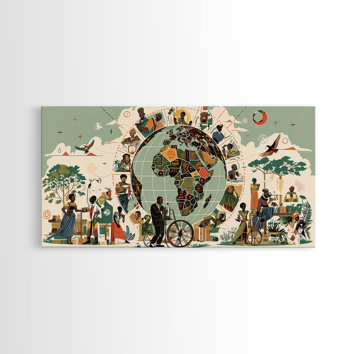 Illustrated Africa Globe Community Wall Art, African Culture Art, Motherland Map Decor, Afrocentric Home Decor Gift For Her