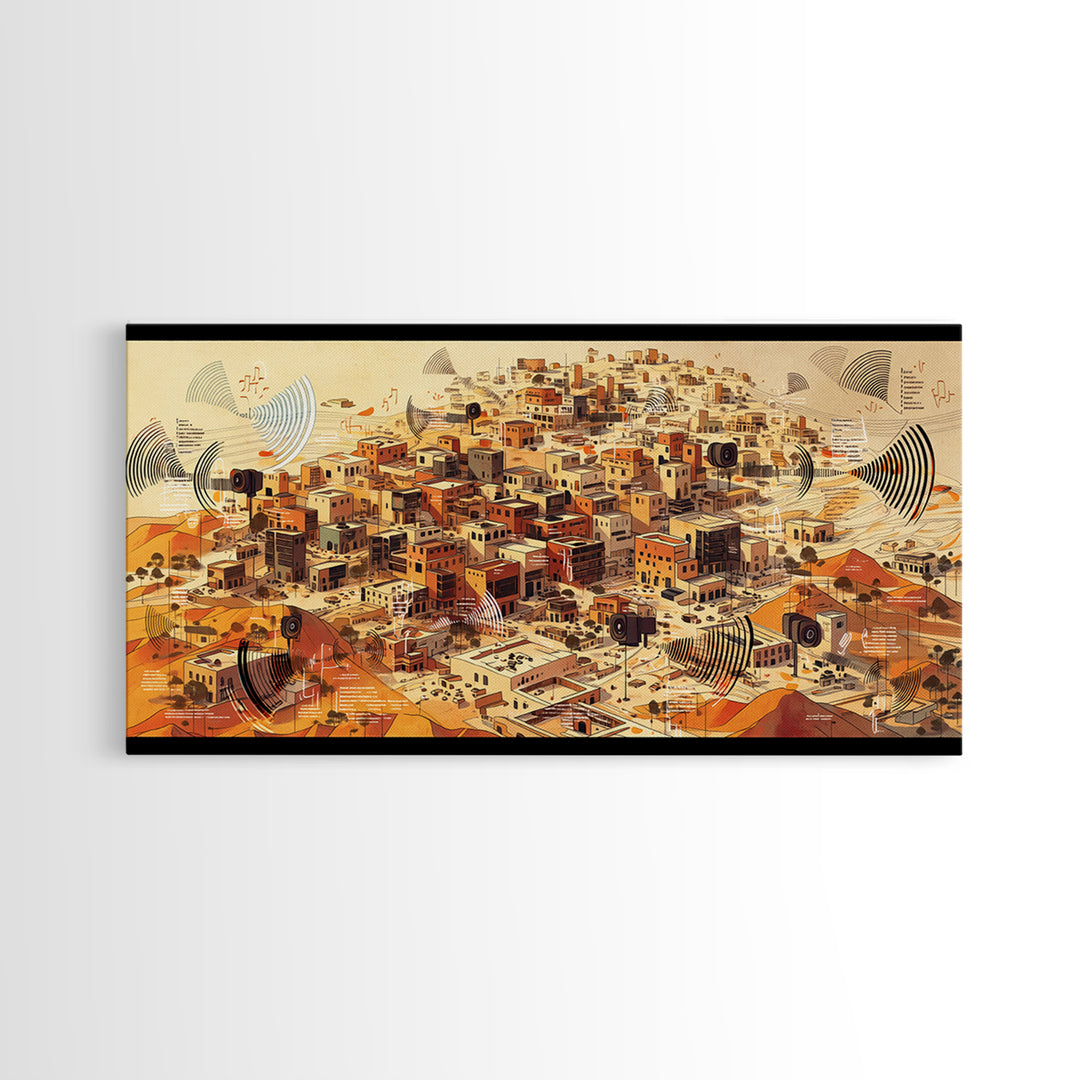 Sunlit Desert City Aerial Wall Art, African Landscape, Terracotta Architecture Print, Modern Boho Office Decor Gift For Him