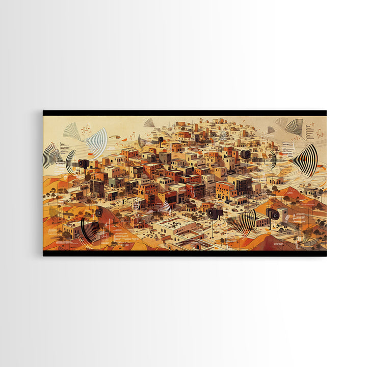 Sunlit Desert City Aerial Wall Art, African Landscape, Terracotta Architecture Print, Modern Boho Office Decor Gift For Him