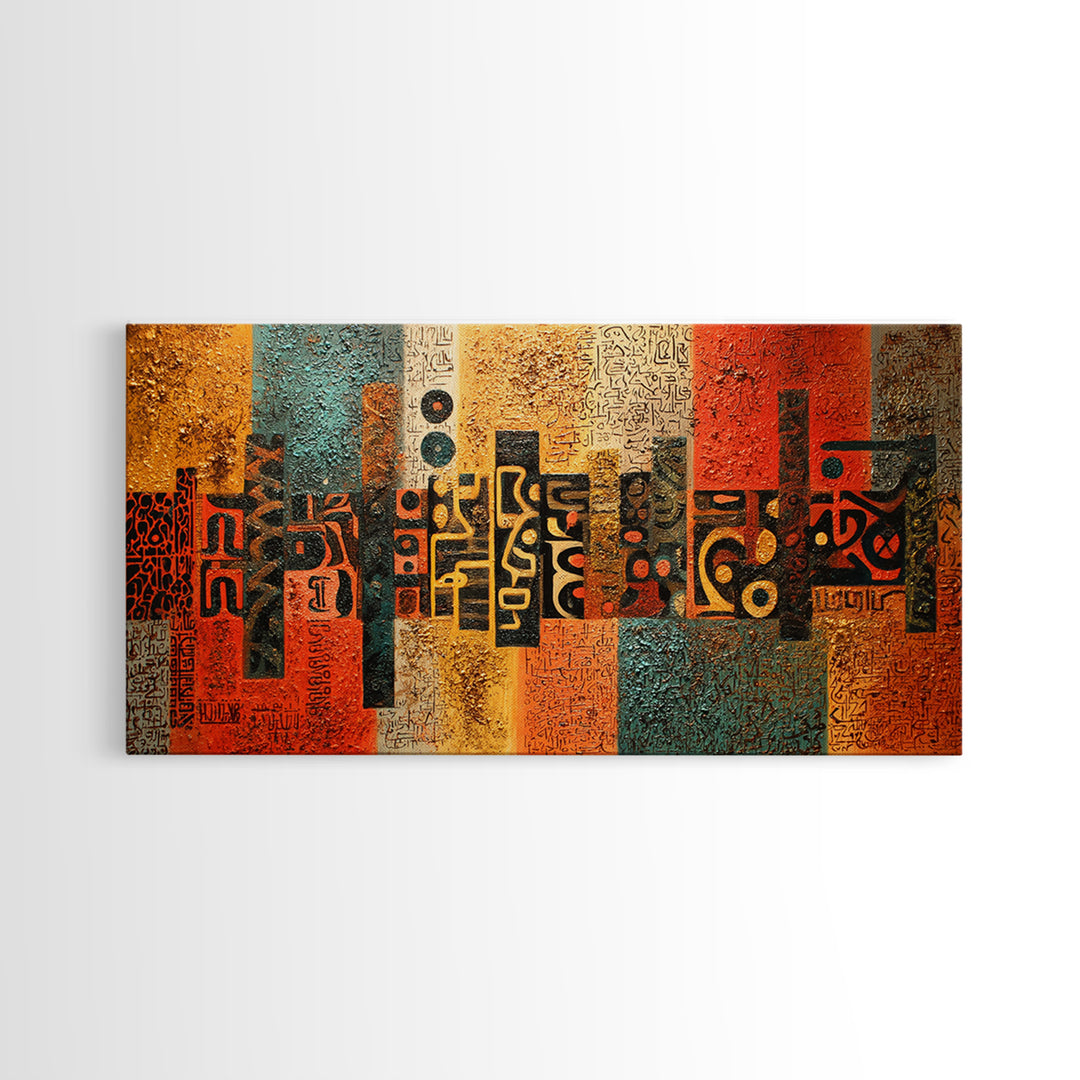 Abstract African Glyphs And Symbols Canvas Print, Tribal Art Decor, Earth Tone Wall Art, Modern Cultural Home Decor Gift