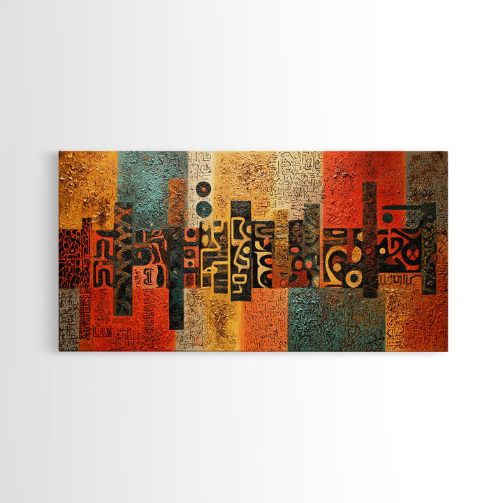 Abstract African Glyphs And Symbols Canvas Print, Tribal Art Decor, Earth Tone Wall Art, Modern Cultural Home Decor Gift