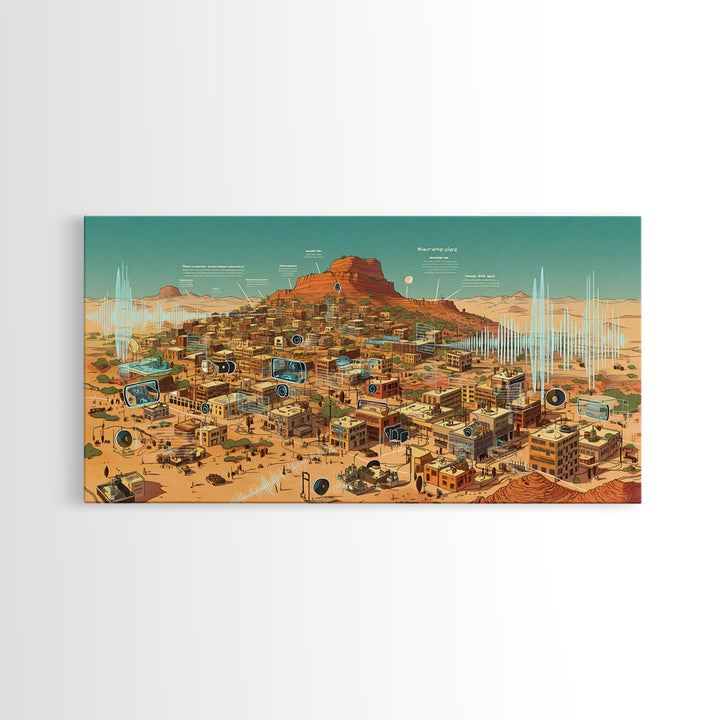 Sci Fi Desert African Town Wall Art, Futuristic Sahara Landscape, Afrocentric Digital Art, Modern African Home Decor Gift