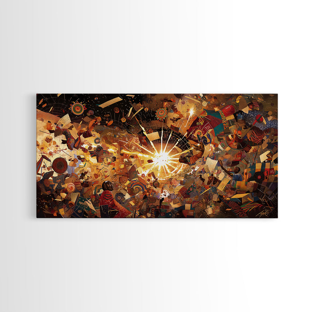 Radiant African Fabric Collage Wall Art, Abstract Tribal Patterns, Colorful Afrocentric Decor, Modern Cultural Art Print