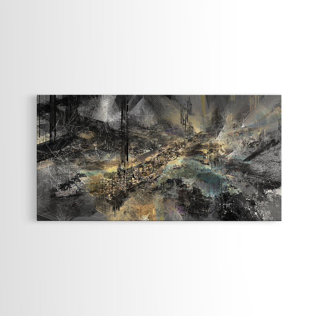 Moody Black And Gold Abstract Landscape Wall Art, Luxury Canvas Art, Modern Abstract Wall Art, Elegant Home Decor, Statement Piece