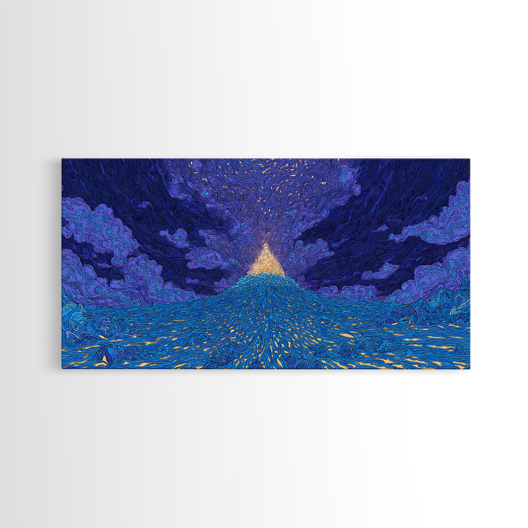 Glowing Golden Pyramid Over Blue Sea Wall Art, Mystical Wall Art, Spiritual Wall Decor, Dreamy Wall Art, Unique Home Decor