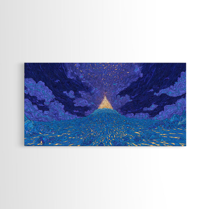 Glowing Golden Pyramid Over Blue Sea Wall Art, Mystical Wall Art, Spiritual Wall Decor, Dreamy Wall Art, Unique Home Decor