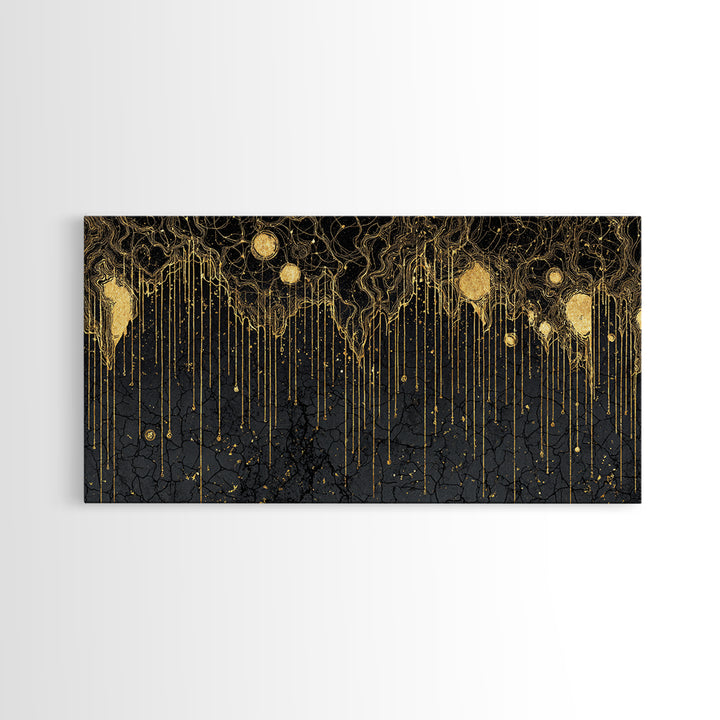 Black Gold Drip Abstract Wall Art, Luxury Canvas Print, Modern African Art Decor, Textured Statement Wall Decor Gift For Home
