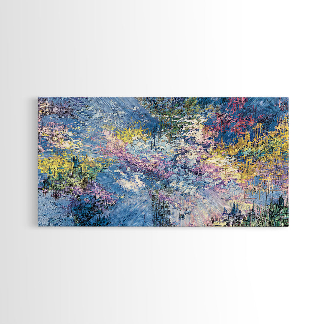Dreamy Blue Pink Abstract Landscape Wall Art, Modern Canvas Print, Textured Art Print, Soft Nature Home Decor Gift For Her