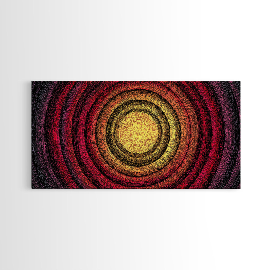 Fiery Concentric Sunburst Canvas Print, Abstract African Inspired Wall Art, Red Orange Black Modern Boho Decor, Statement Home Gift