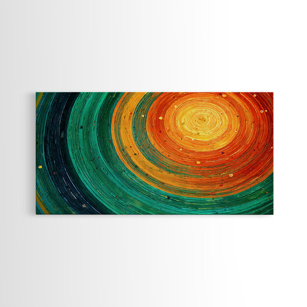 Teal Orange Cosmic Spiral Canvas Print, Abstract African Inspired Wall Art, Vibrant Modern Decor, Boho Statement Gift For Home