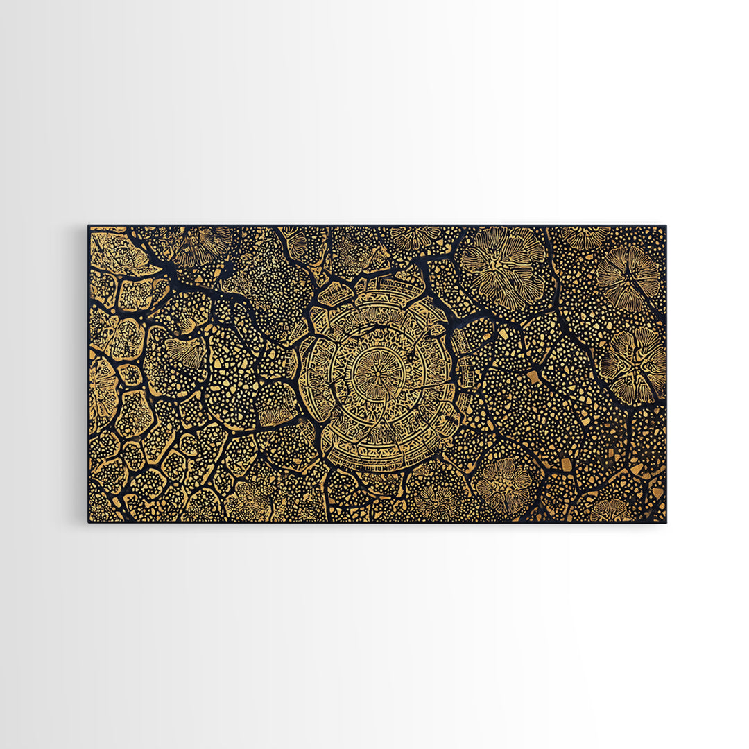 Gold African Tree Canvas Print, Abstract Tribal Map Pattern, Black And Gold Wall Decor, Boho Cultural Home Decor, Statement Wall Art