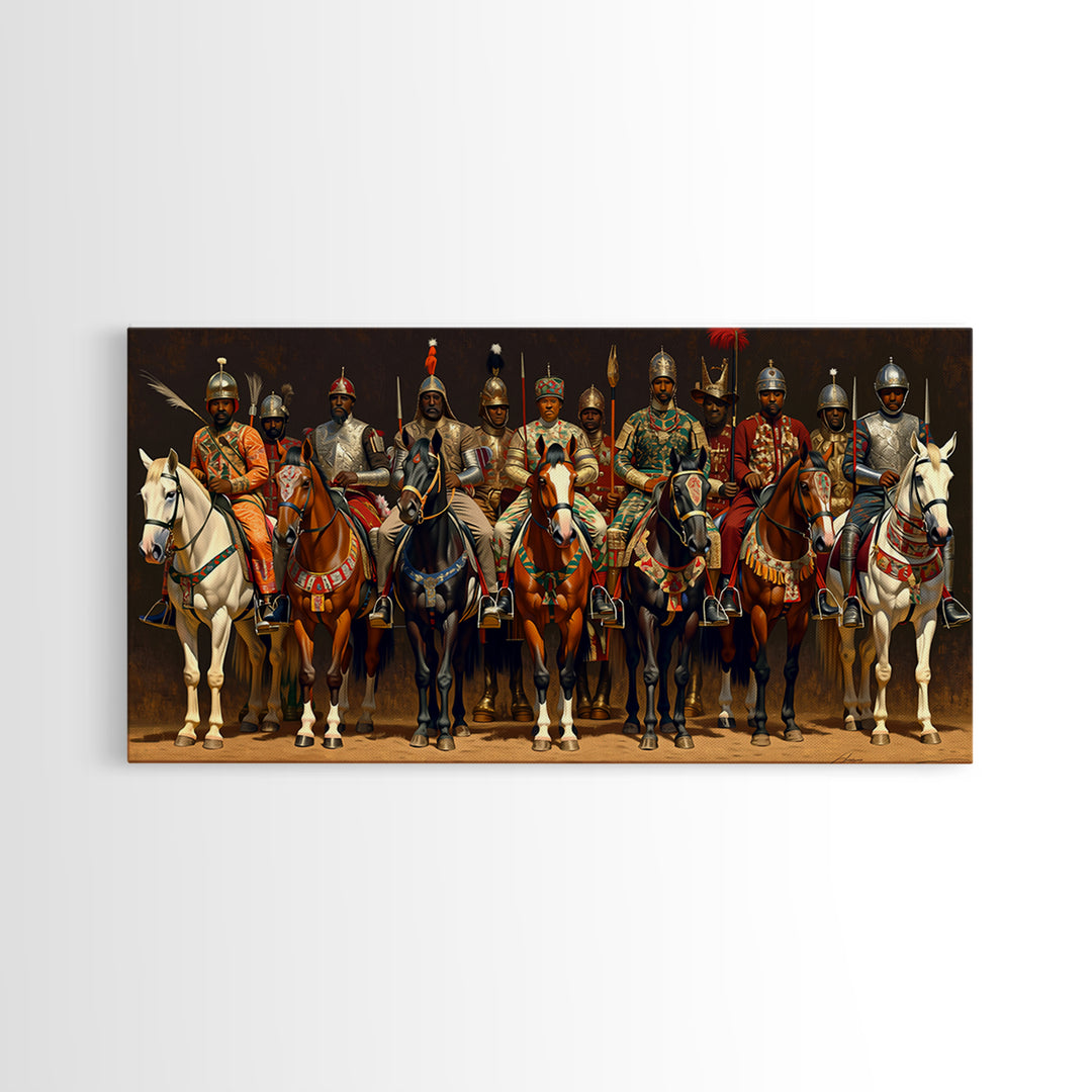 African Warrior Horsemen Canvas Print, Royal Cavalry Portrait Wall Art, Tribal Queen Decor, Bold Cultural Home Decor Gift