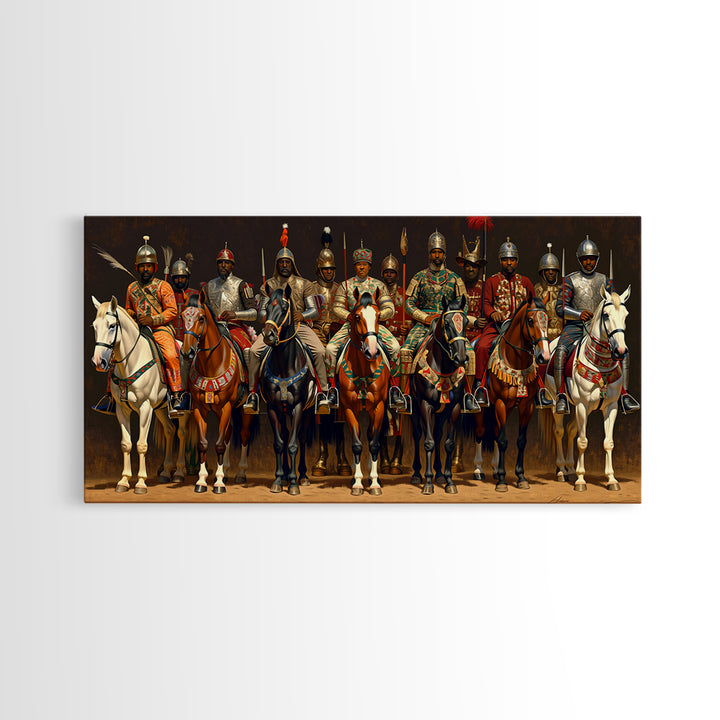 African Warrior Horsemen Canvas Print, Royal Cavalry Portrait Wall Art, Tribal Queen Decor, Bold Cultural Home Decor Gift