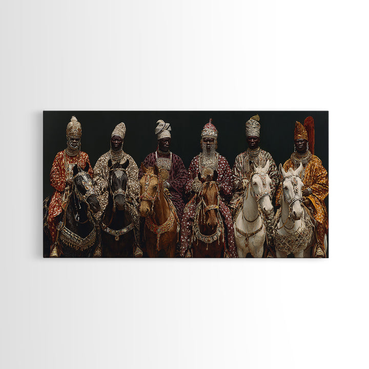Royal African Horsemen Framed Canvas Print, Jeweled Cavalry Portrait Wall Art, Tribal Queen Decor, Luxury Home Decor Gift