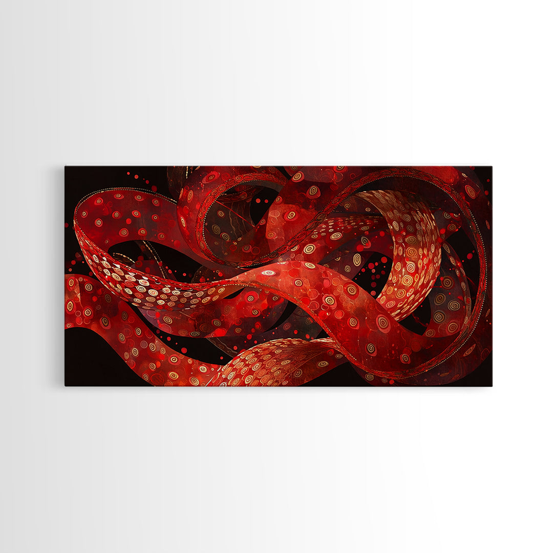 Flowing Red Ankara Fabric Ribbons Wall Art, Abstract African Patterns, Modern Textile Art Canvas Print, Bold Boho Home Decor