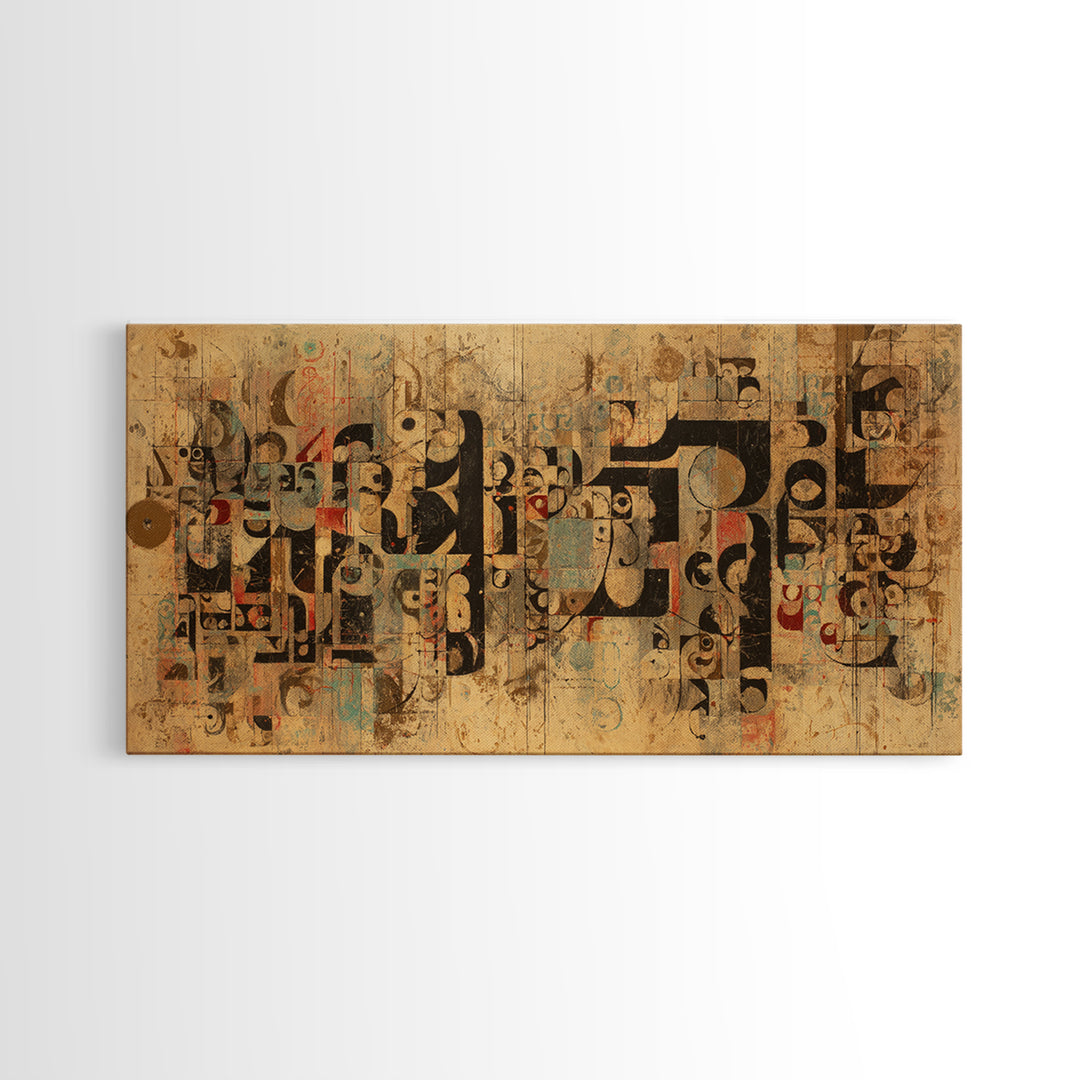 Modern Glyph Collage Canvas Print, African Abstract Art, Mid Century Geometric Wall Decor, Boho Cultural Home Decor Gift