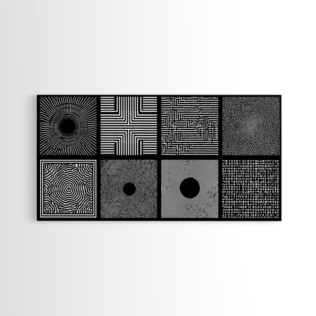 Black White Optical Pattern Canvas Print, African Abstract Geometric Art, Minimalist Modern Wall Decor, Bold Home Decor Gift