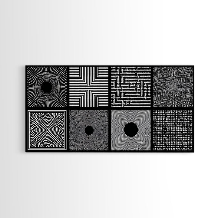 Black White Optical Pattern Canvas Print, African Abstract Geometric Art, Minimalist Modern Wall Decor, Bold Home Decor Gift
