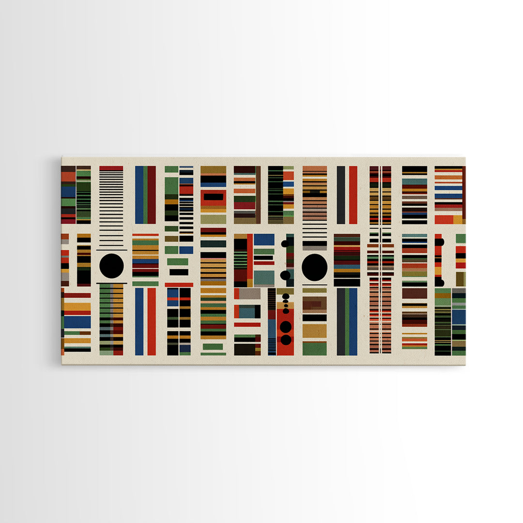 Minimalist African Textile Wall Art, Earth Tone Stripe Canvas Print, Kuba Inspired Geometric Decor For Modern Living Room
