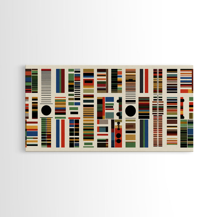 Minimalist African Textile Wall Art, Earth Tone Stripe Canvas Print, Kuba Inspired Geometric Decor For Modern Living Room