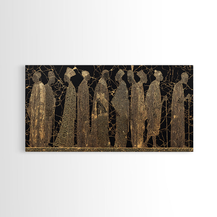 Gold African Women Silhouette Wall Art, Black And Gold Canvas Print, Elegant Feminine Afrocentric Decor For Living Room Gift